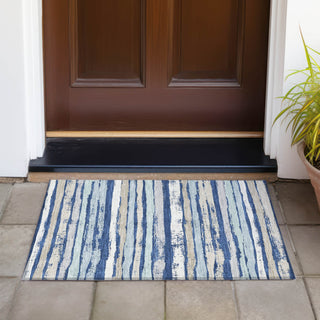 Piper Looms Chantille Stripes ACN1019 Navy Machine Washable Area Rug Scatter Outdoor Lifestyle Image Feature