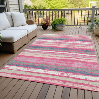 Piper Looms Chantille Stripes ACN1019 Pink Machine Washable Area Rug Outdoor Lifestyle Image Feature
