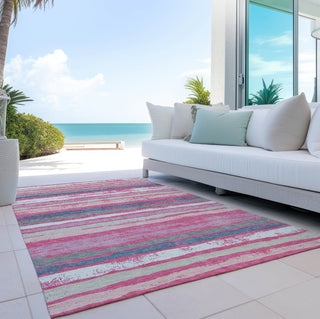 Piper Looms Chantille Stripes ACN1019 Pink Machine Washable Area Rug Outdoor Lifestyle Image Feature