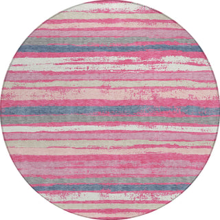 Piper Looms Chantille Stripes ACN1019 Pink Machine Washable Area Rug Round Main Image