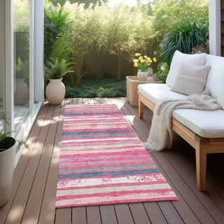 Piper Looms Chantille Stripes ACN1019 Pink Machine Washable Area Rug Runner Outdoor Lifestyle Image Feature