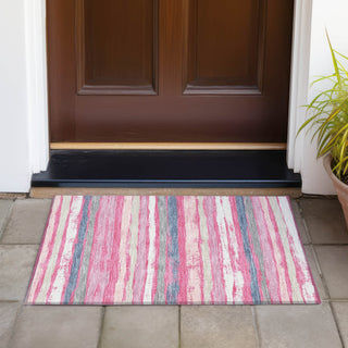 Piper Looms Chantille Stripes ACN1019 Pink Machine Washable Area Rug Scatter Outdoor Lifestyle Image Feature