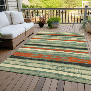 Piper Looms Chantille Stripes ACN1019 Sage Machine Washable Area Rug Outdoor Lifestyle Image Feature