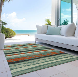 Piper Looms Chantille Stripes ACN1019 Sage Machine Washable Area Rug Outdoor Lifestyle Image Feature