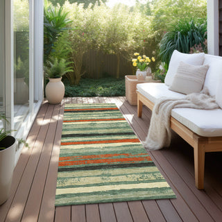 Piper Looms Chantille Stripes ACN1019 Sage Machine Washable Area Rug Runner Outdoor Lifestyle Image Feature