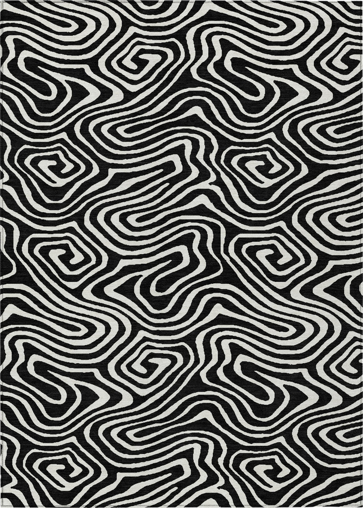 Piper Looms Chantille Swirls ACN1020 Black Machine Washable Area Rug main image