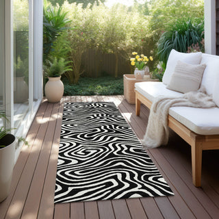 Piper Looms Chantille Swirls ACN1020 Black Machine Washable Area Rug Runner Outdoor Lifestyle Image Feature