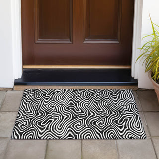 Piper Looms Chantille Swirls ACN1020 Black Machine Washable Area Rug Scatter Outdoor Lifestyle Image Feature