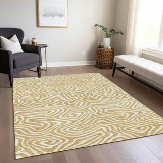 Piper Looms Chantille Swirls ACN1020 Gold Machine Washable Area Rug Lifestyle Image Feature