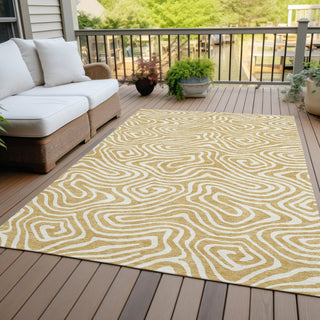 Piper Looms Chantille Swirls ACN1020 Gold Machine Washable Area Rug Outdoor Lifestyle Image Feature