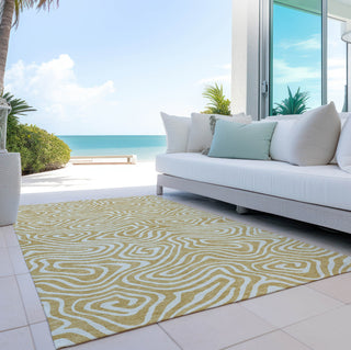 Piper Looms Chantille Swirls ACN1020 Gold Machine Washable Area Rug Outdoor Lifestyle Image Feature