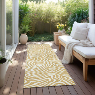 Piper Looms Chantille Swirls ACN1020 Gold Machine Washable Area Rug Runner Outdoor Lifestyle Image Feature