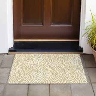 Piper Looms Chantille Swirls ACN1020 Gold Machine Washable Area Rug Scatter Outdoor Lifestyle Image Feature