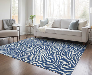 Piper Looms Chantille Swirls ACN1020 Navy Machine Washable Area Rug Lifestyle Image Feature