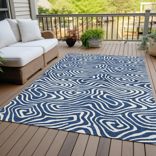 Piper Looms Chantille Swirls ACN1020 Navy Machine Washable Area Rug Outdoor Lifestyle Image Feature