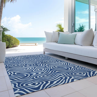 Piper Looms Chantille Swirls ACN1020 Navy Machine Washable Area Rug Outdoor Lifestyle Image Feature