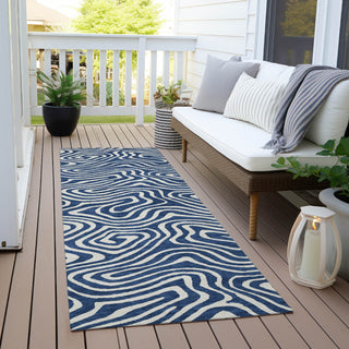 Piper Looms Chantille Swirls ACN1020 Navy Machine Washable Area Rug Runner Outdoor Lifestyle Image Feature