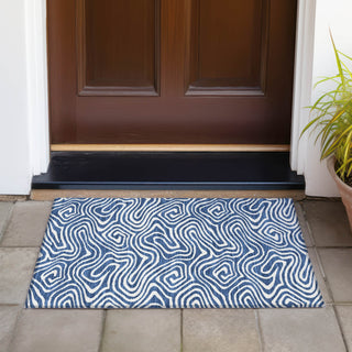 Piper Looms Chantille Swirls ACN1020 Navy Machine Washable Area Rug Scatter Outdoor Lifestyle Image Feature