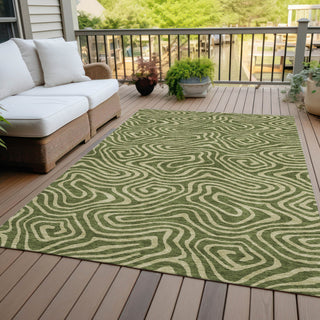 Piper Looms Chantille Swirls ACN1020 Olive Machine Washable Area Rug Outdoor Lifestyle Image Feature