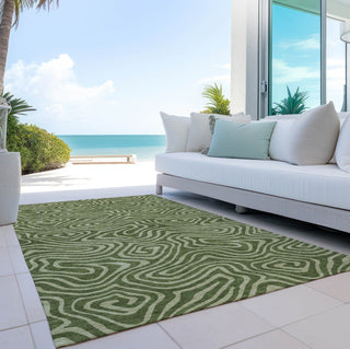 Piper Looms Chantille Swirls ACN1020 Olive Machine Washable Area Rug Outdoor Lifestyle Image Feature