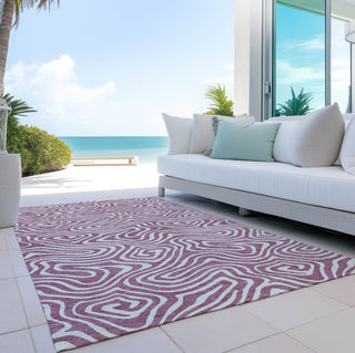 Piper Looms Chantille Swirls ACN1020 Plum Machine Washable Area Rug Outdoor Lifestyle Image Feature