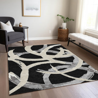 Piper Looms Chantille Circles ACN1022 Black Machine Washable Area Rug Lifestyle Image Feature