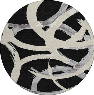 Piper Looms Chantille Circles ACN1022 Black Machine Washable Area Rug Round Main Image