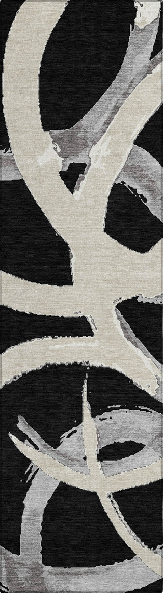 Piper Looms Chantille Circles ACN1022 Black Machine Washable Area Rug Runner Main Image