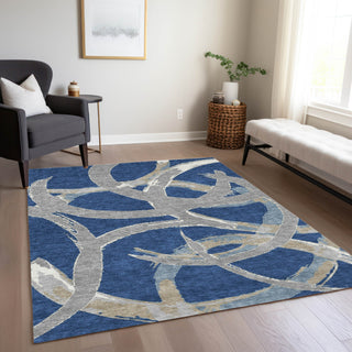 Piper Looms Chantille Circles ACN1022 Navy Machine Washable Area Rug Lifestyle Image Feature