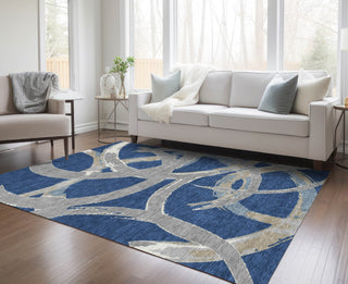 Piper Looms Chantille Circles ACN1022 Navy Machine Washable Area Rug Lifestyle Image Feature