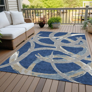 Piper Looms Chantille Circles ACN1022 Navy Machine Washable Area Rug Outdoor Lifestyle Image Feature