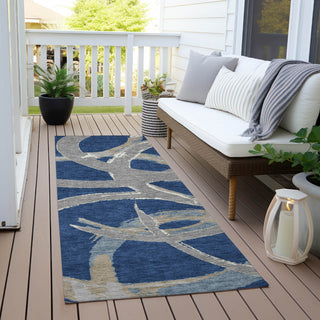 Piper Looms Chantille Circles ACN1022 Navy Machine Washable Area Rug Runner Outdoor Lifestyle Image Feature