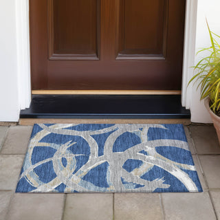 Piper Looms Chantille Circles ACN1022 Navy Machine Washable Area Rug Scatter Outdoor Lifestyle Image Feature