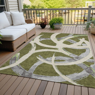 Piper Looms Chantille Circles ACN1022 Olive Machine Washable Area Rug Outdoor Lifestyle Image Feature