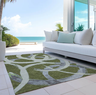 Piper Looms Chantille Circles ACN1022 Olive Machine Washable Area Rug Outdoor Lifestyle Image Feature