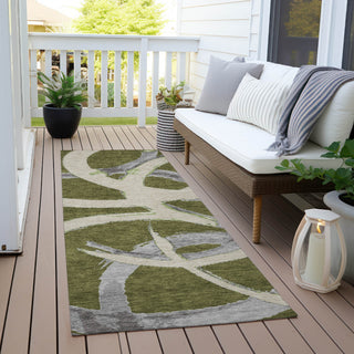 Piper Looms Chantille Circles ACN1022 Olive Machine Washable Area Rug Runner Outdoor Lifestyle Image Feature