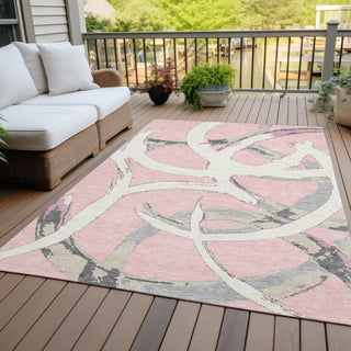 Piper Looms Chantille Circles ACN1022 Pink Machine Washable Area Rug Outdoor Lifestyle Image Feature