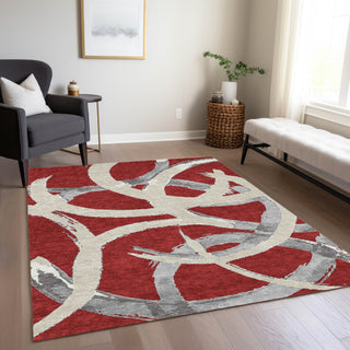 Piper Looms Chantille Circles ACN1022 Red Machine Washable Area Rug Lifestyle Image Feature