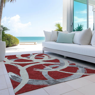 Piper Looms Chantille Circles ACN1022 Red Machine Washable Area Rug Outdoor Lifestyle Image Feature