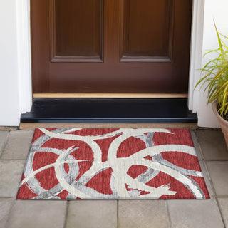 Piper Looms Chantille Circles ACN1022 Red Machine Washable Area Rug Scatter Outdoor Lifestyle Image Feature