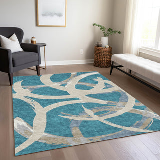 Piper Looms Chantille Circles ACN1022 Teal Machine Washable Area Rug Lifestyle Image Feature