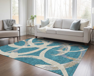 Piper Looms Chantille Circles ACN1022 Teal Machine Washable Area Rug Lifestyle Image Feature