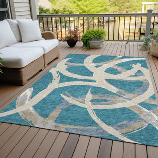 Piper Looms Chantille Circles ACN1022 Teal Machine Washable Area Rug Outdoor Lifestyle Image Feature