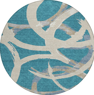 Piper Looms Chantille Circles ACN1022 Teal Machine Washable Area Rug Round Main Image