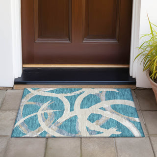 Piper Looms Chantille Circles ACN1022 Teal Machine Washable Area Rug Scatter Outdoor Lifestyle Image Feature