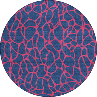Piper Looms Chantille Geometric ACN1023 Navy Machine Washable Area Rug Round Main Image