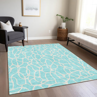 Piper Looms Chantille Geometric ACN1024 Aqua Machine Washable Area Rug Lifestyle Image Feature