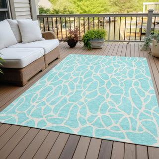 Piper Looms Chantille Geometric ACN1024 Aqua Machine Washable Area Rug Outdoor Lifestyle Image Feature