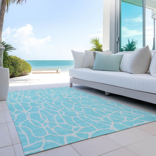 Piper Looms Chantille Geometric ACN1024 Aqua Machine Washable Area Rug Outdoor Lifestyle Image Feature