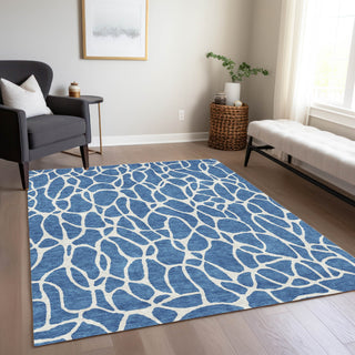 Piper Looms Chantille Geometric ACN1024 Blue Machine Washable Area Rug Lifestyle Image Feature